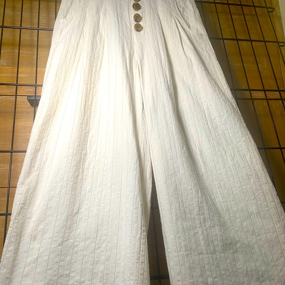 a loves a Heavy-weight Pinstripe Linen Structured Palazzo Pants